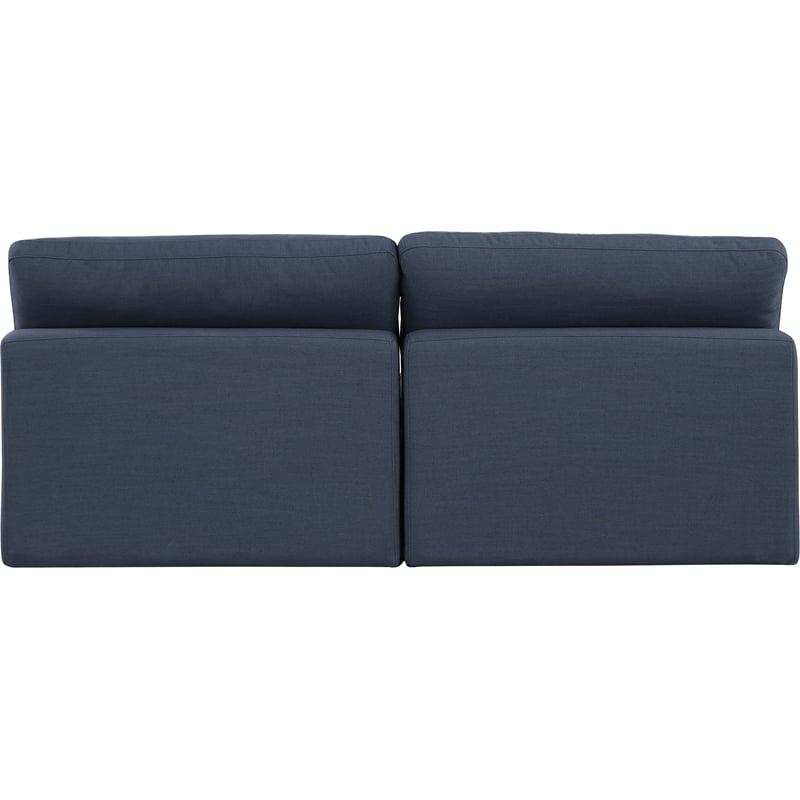meridian furniture comfy navy linen textured fabric 2-pc. modular sofa