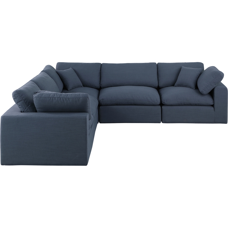 Meridian Furniture Comfy Navy Linen Textured Fabric 5-Pc. Modular Sectional