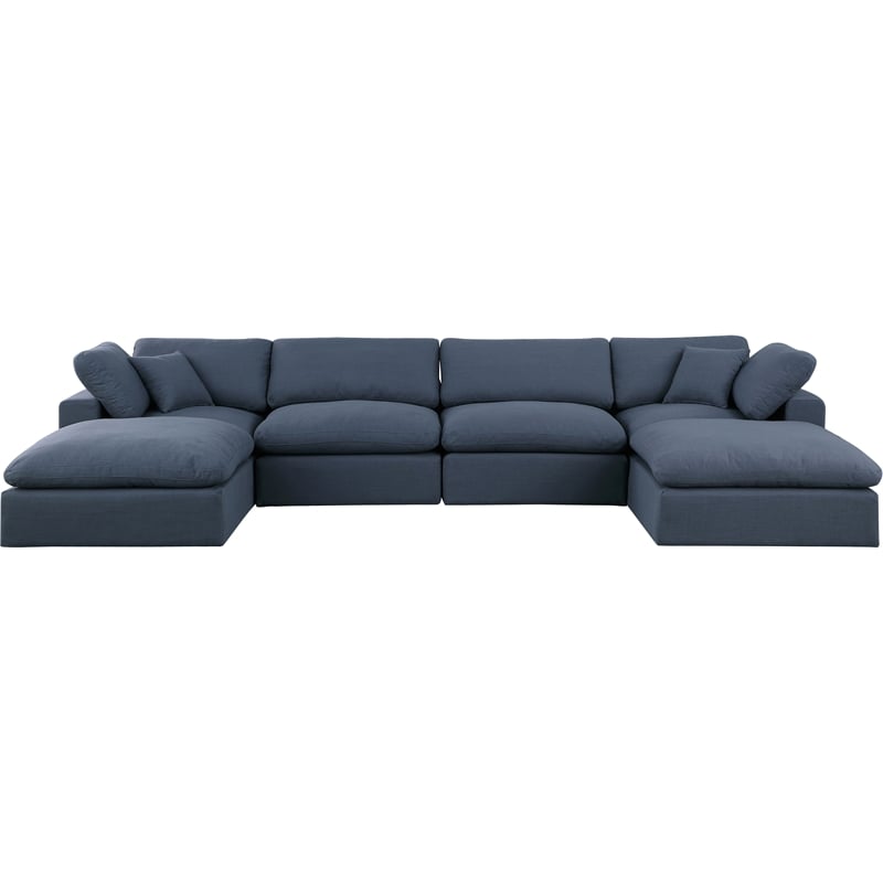 Meridian Furniture Comfy Navy Linen Textured Fabric 6-Pc. Modular Sectional