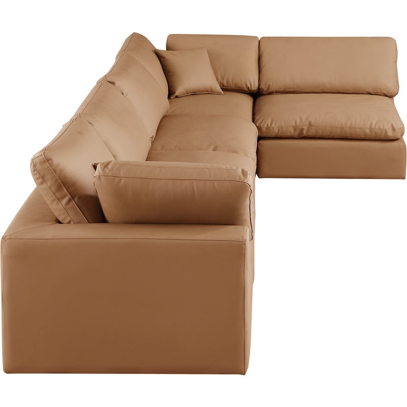 Meridian Furniture Comfy Cognac Vegan Leather 5-Pc. Modular Sectional