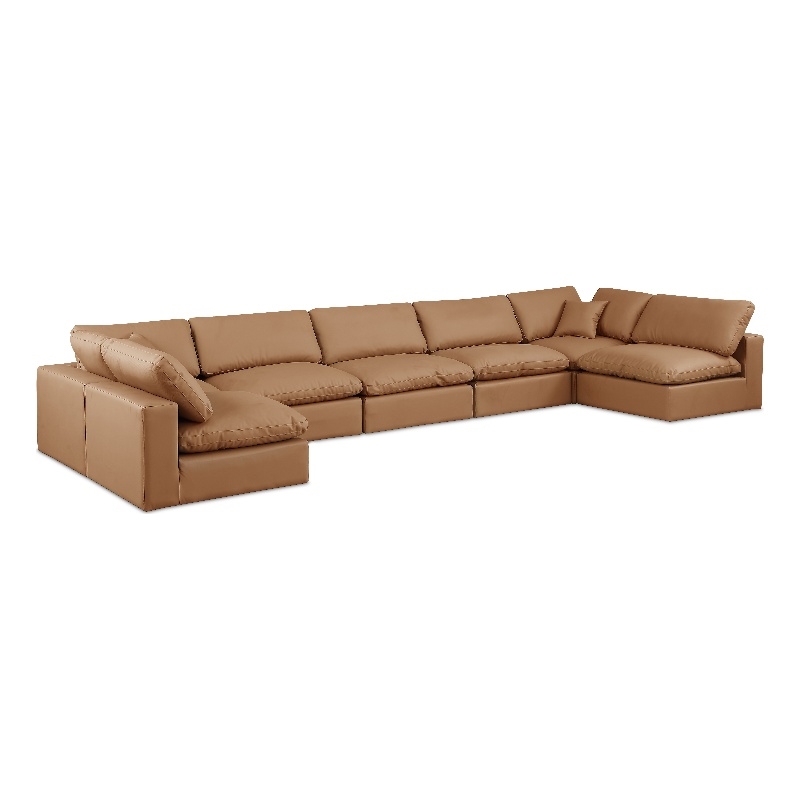 Meridian Furniture Comfy Cognac Vegan Leather 7-Pc. Modular Sectional