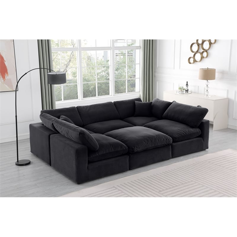 Meridian Furniture Comfy Black Velvet 6-Pc. Modular Sectional