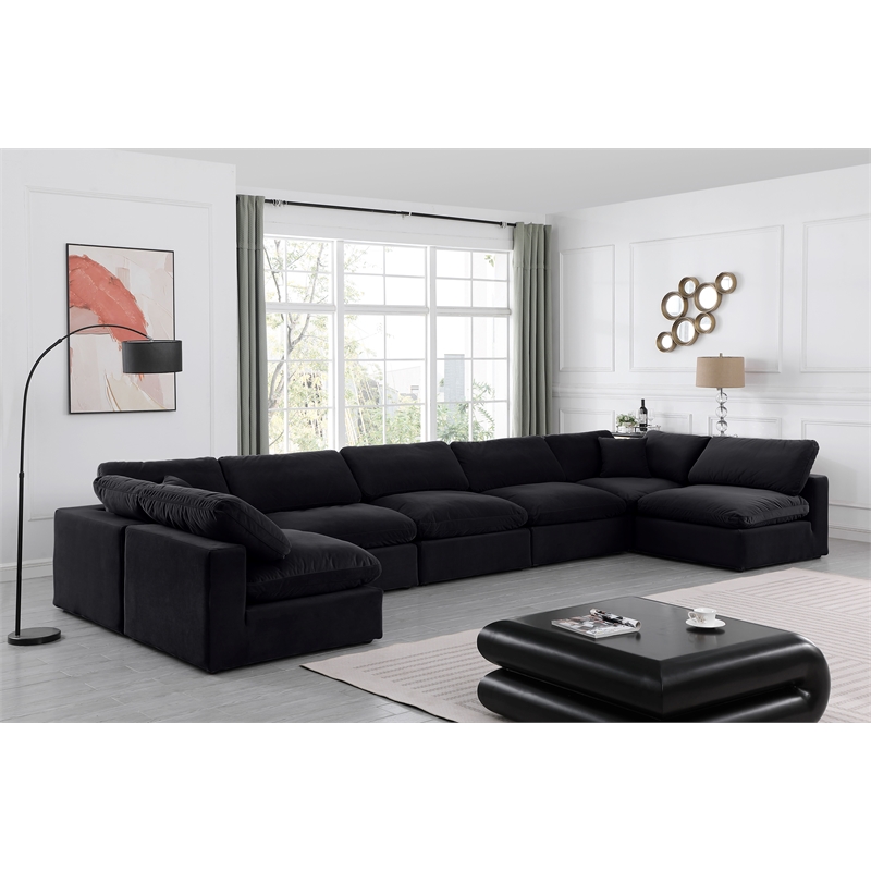 Meridian Furniture Comfy Black Velvet 7-Pc. Modular Sectional