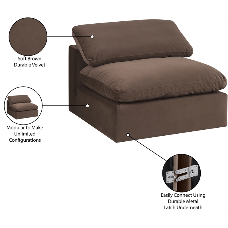 Meridian Furniture Comfy Brown Velvet Armless Chair