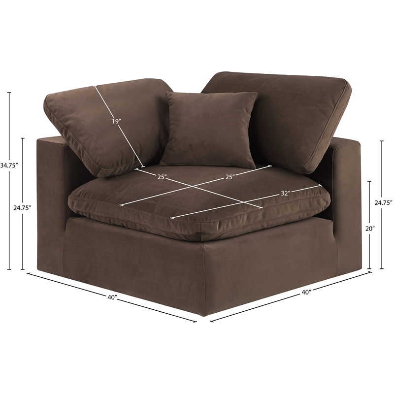 Meridian Furniture Comfy Brown Velvet Corner Chair