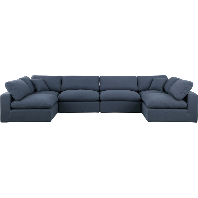 Meridian Furniture Comfy Navy Linen Textured Fabric 6-Pc. Modular Sectional