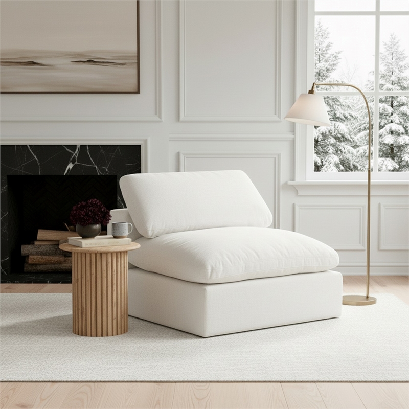 Meridian Furniture Comfy White Linen Textured Fabric Armless Chair
