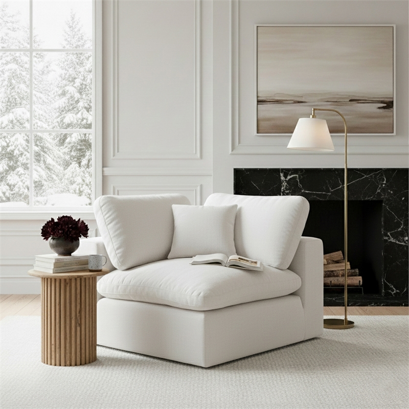 Meridian Furniture Comfy White Linen Textured Fabric Corner Chair