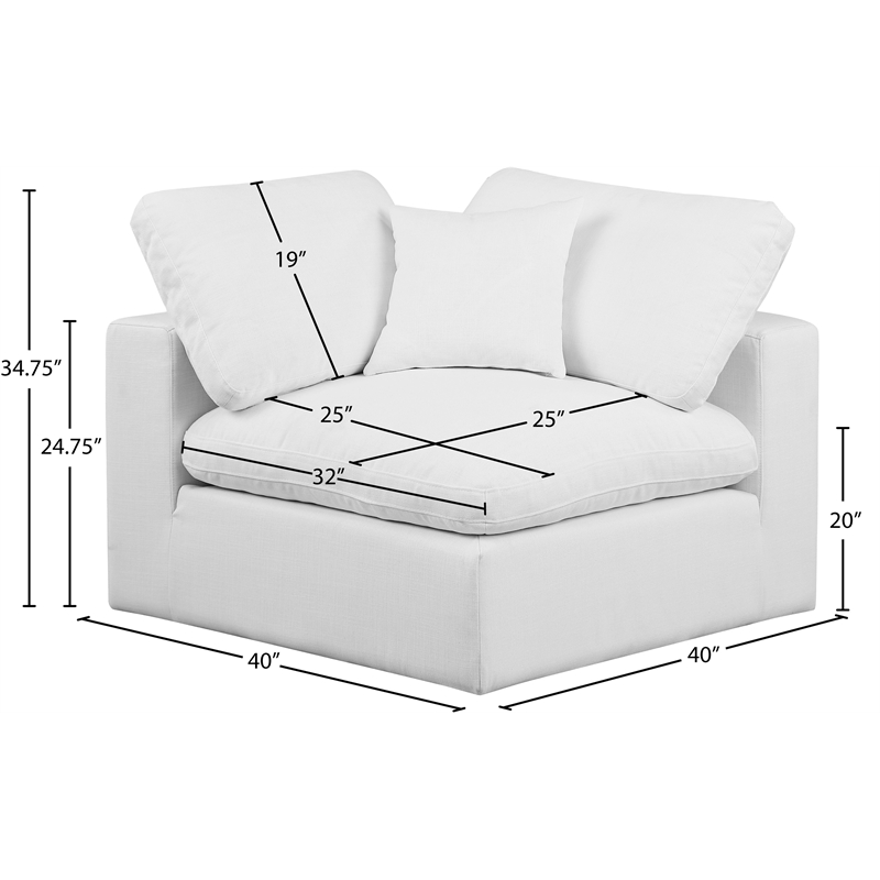 Meridian Furniture Comfy White Linen Textured Fabric Corner Chair