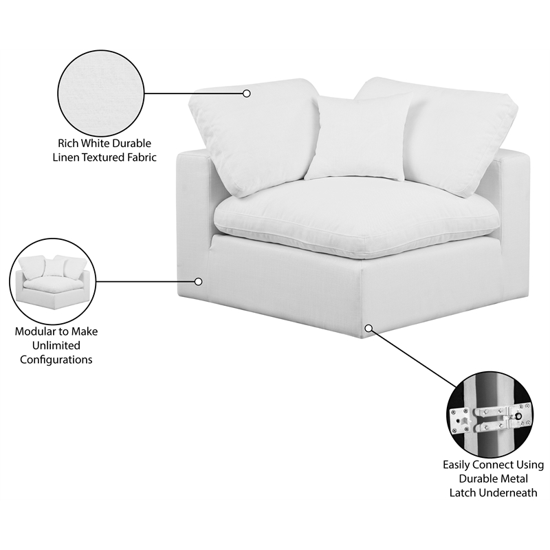 Meridian Furniture Comfy White Linen Textured Fabric Corner Chair