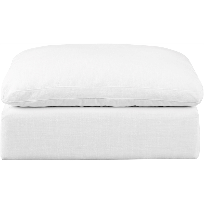 Meridian Furniture Comfy White Linen Textured Fabric Ottoman