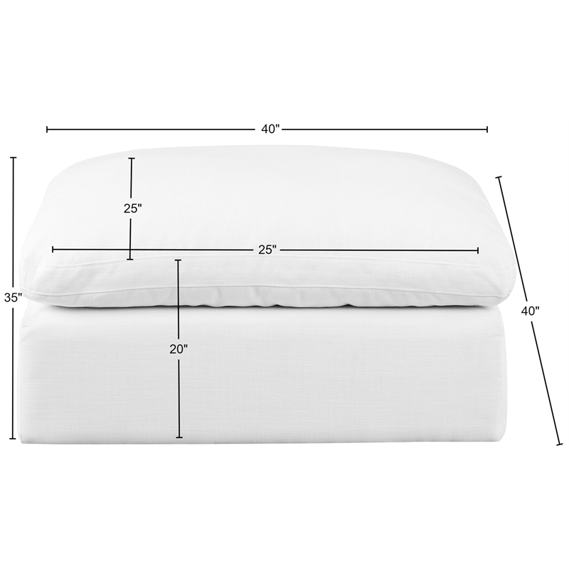 Meridian Furniture Comfy White Linen Textured Fabric Ottoman