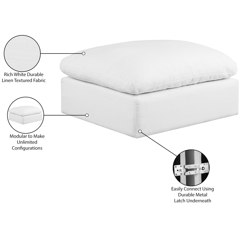 Meridian Furniture Comfy White Linen Textured Fabric Ottoman