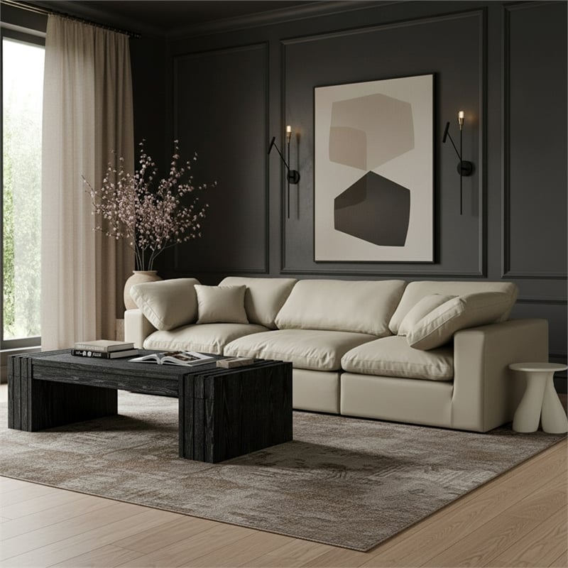 Meridian Furniture Comfy Cream Vegan Leather 3-Pc. Modular Sofa