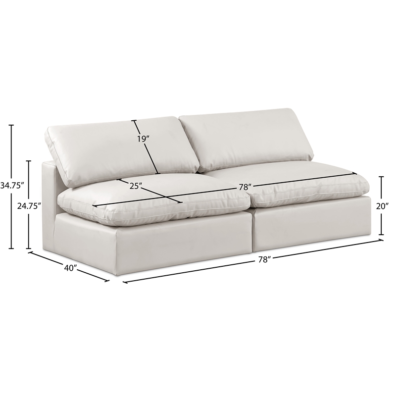 Meridian Furniture Comfy Cream Vegan Leather 2-Pc. Modular Sofa