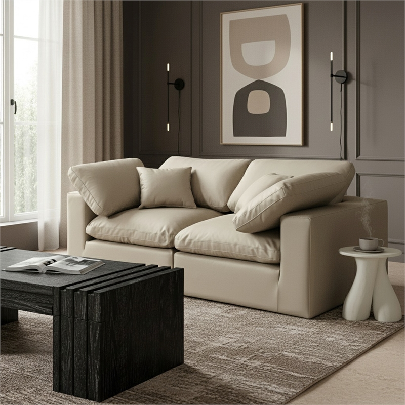 Meridian Furniture Comfy Cream Vegan Leather 2-Pc. Modular Sofa