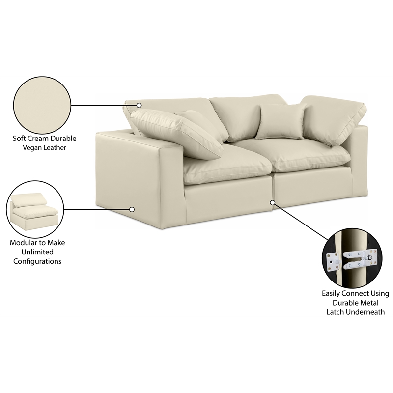 Meridian Furniture Comfy Cream Vegan Leather 2-Pc. Modular Sofa