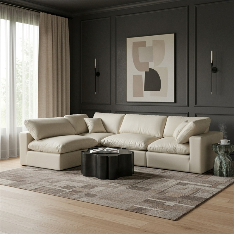 Meridian Furniture Comfy Cream Vegan Leather 4-Pc. Modular Sectional