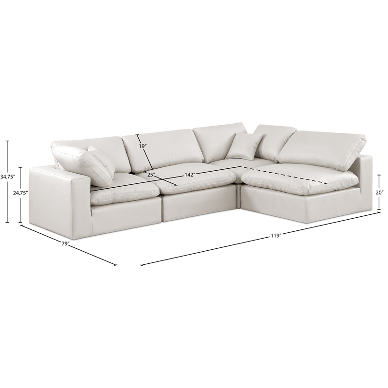 Meridian Furniture Comfy Cream Vegan Leather 4-Pc. Modular Sectional