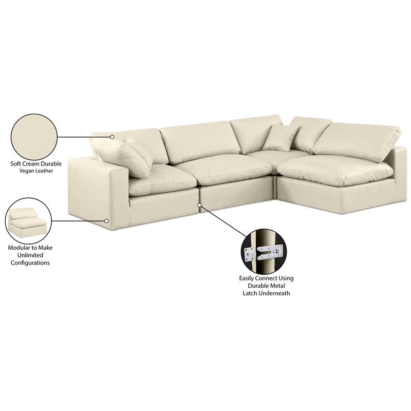 Meridian Furniture Comfy Cream Vegan Leather 4-Pc. Modular Sectional