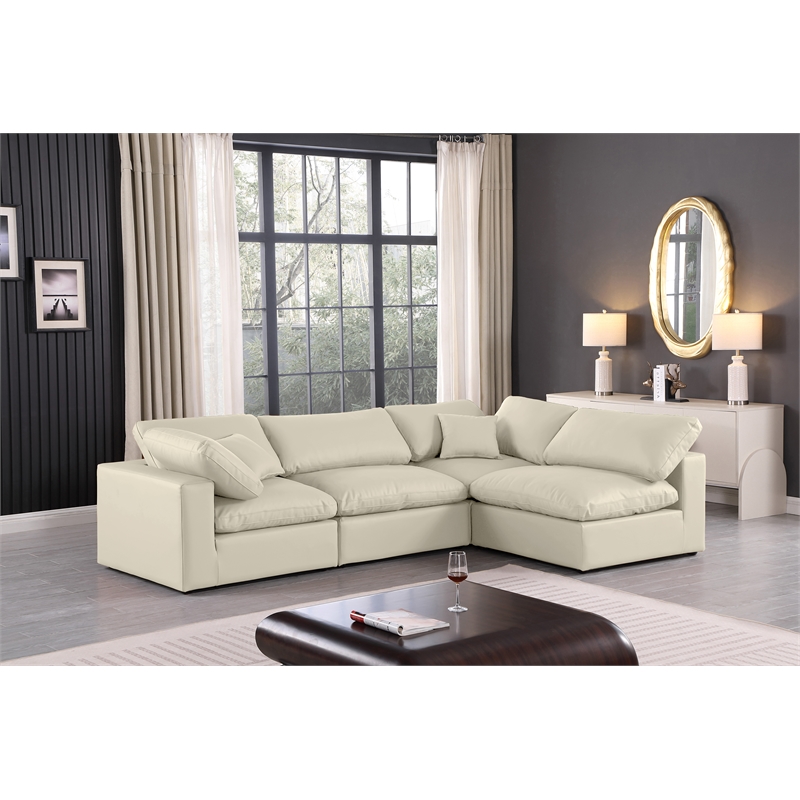 Meridian Furniture Comfy Cream Vegan Leather 4-Pc. Modular Sectional