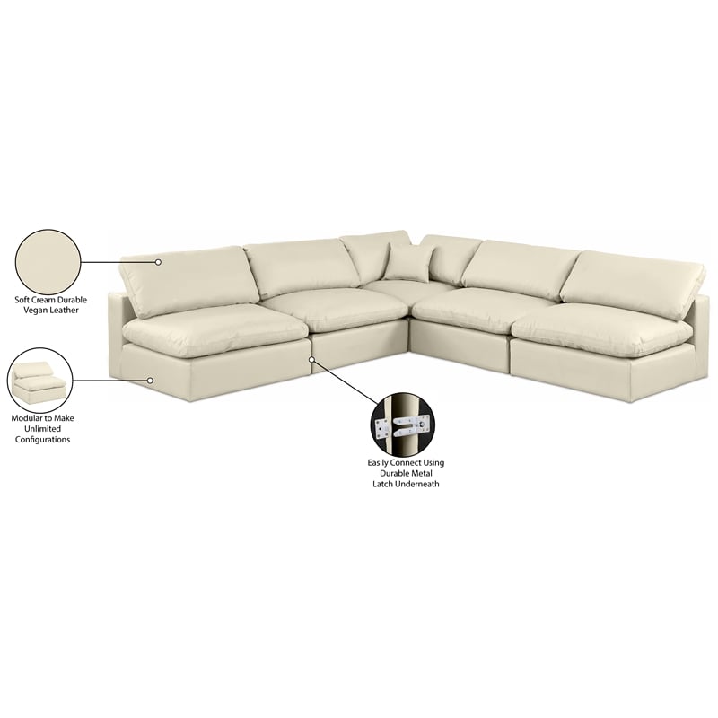 Meridian Furniture Comfy Cream Vegan Leather 5-Pc. Modular Sectional