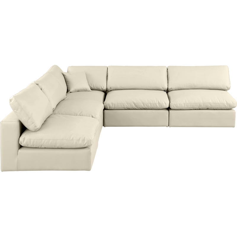 Meridian Furniture Comfy Cream Vegan Leather 5-Pc. Modular Sectional