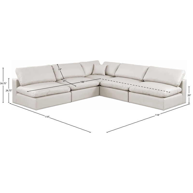 Meridian Furniture Comfy Cream Vegan Leather 5-Pc. Modular Sectional