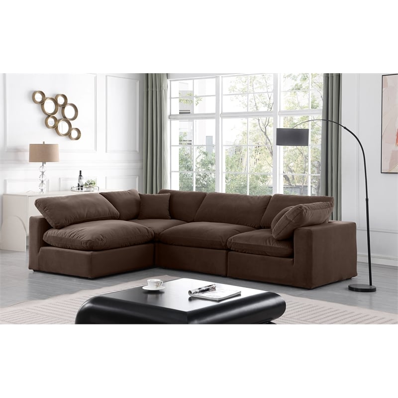 Meridian Furniture Comfy Brown Velvet 4-Pc. Modular Sectional