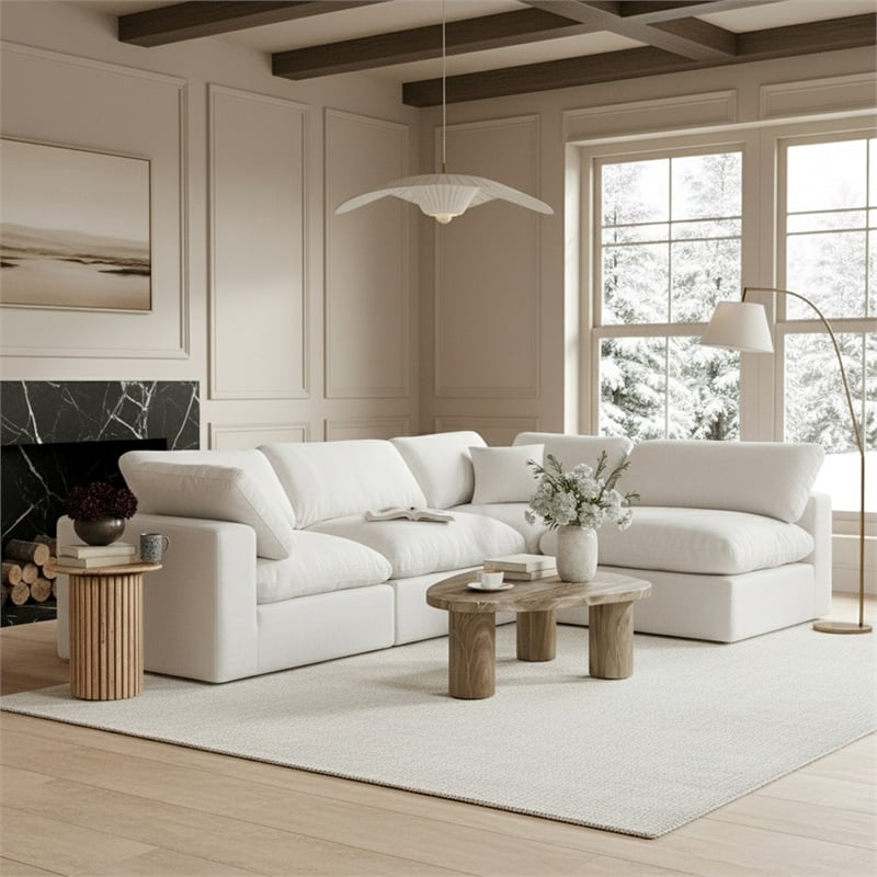 Meridian Furniture Comfy White Linen Textured Fabric 4-Pc. Modular Sectional