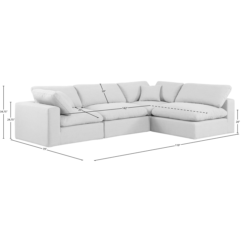 Meridian Furniture Comfy White Linen Textured Fabric 4-Pc. Modular Sectional