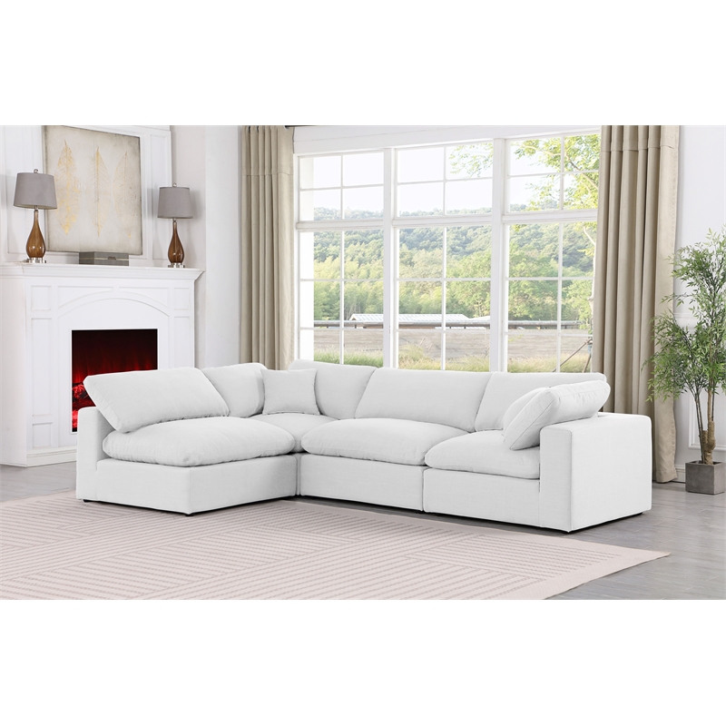 Meridian Furniture Comfy White Linen Textured Fabric 4-Pc. Modular Sectional