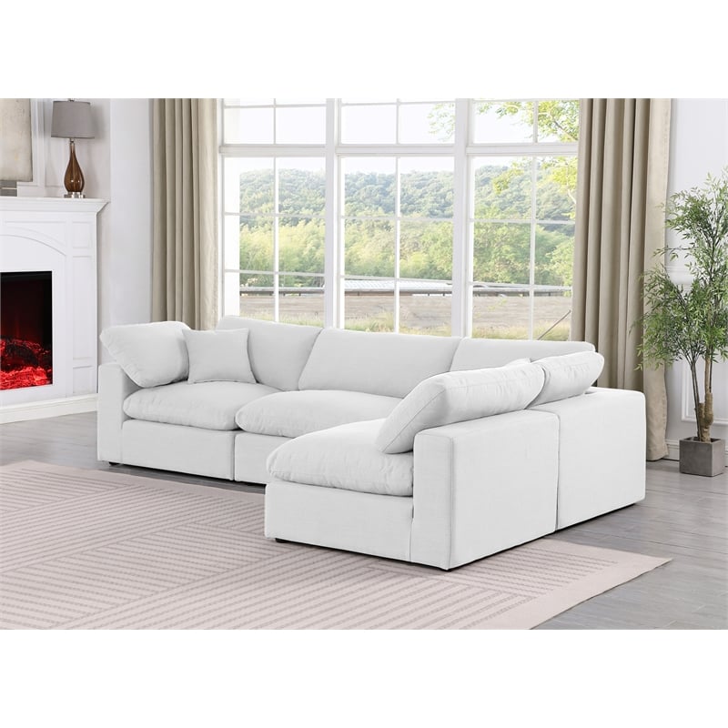 Meridian Furniture Comfy White Linen Textured Fabric 4-Pc. Modular Sectional