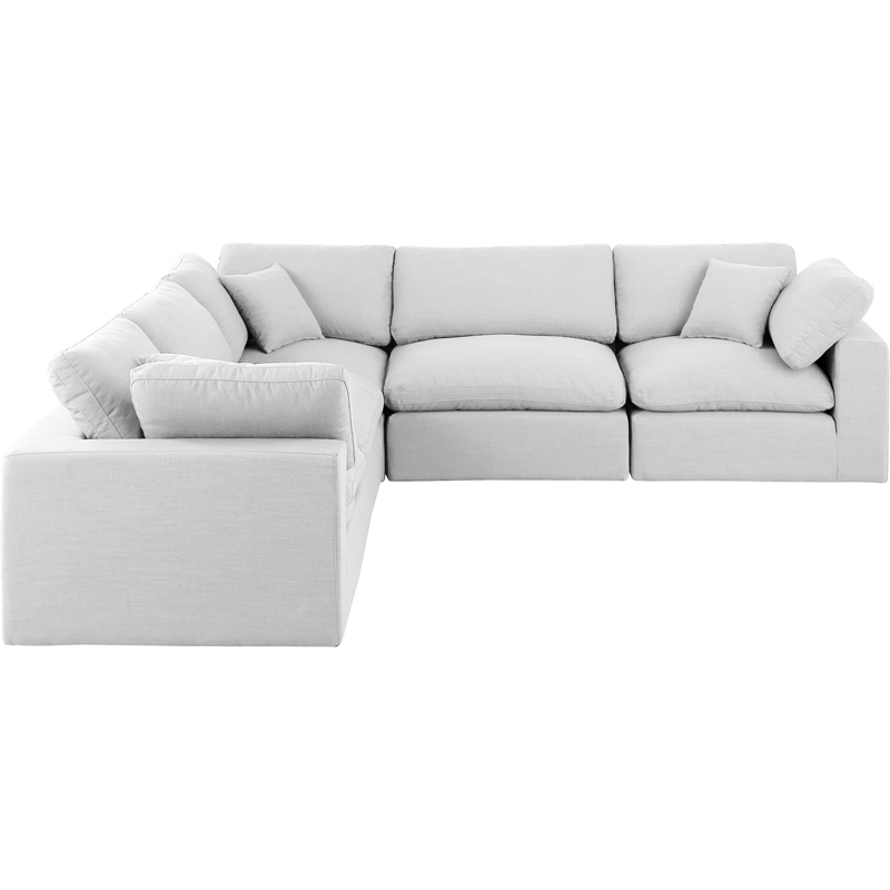 Meridian Furniture Comfy White Linen Textured Fabric 5-Pc. Modular Sectional
