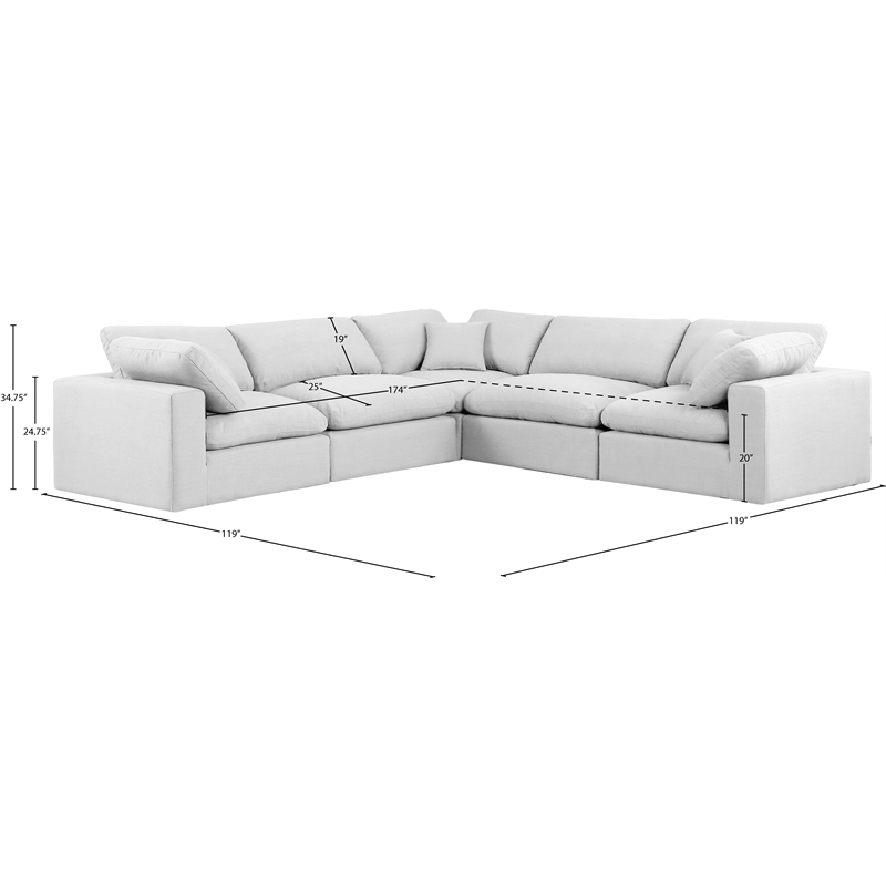 Meridian Furniture Comfy White Linen Textured Fabric 5-Pc. Modular Sectional