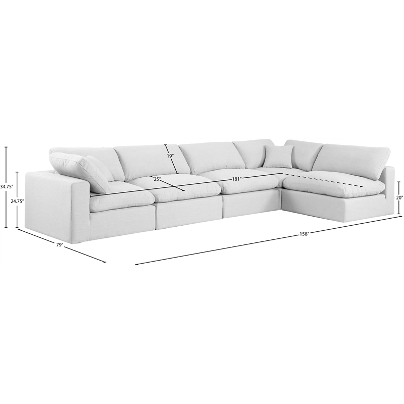 Meridian Furniture Comfy White Linen Textured Fabric 5-Pc. Modular Sectional