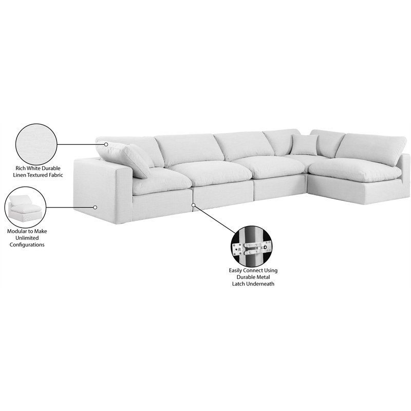 Meridian Furniture Comfy White Linen Textured Fabric 5-Pc. Modular Sectional
