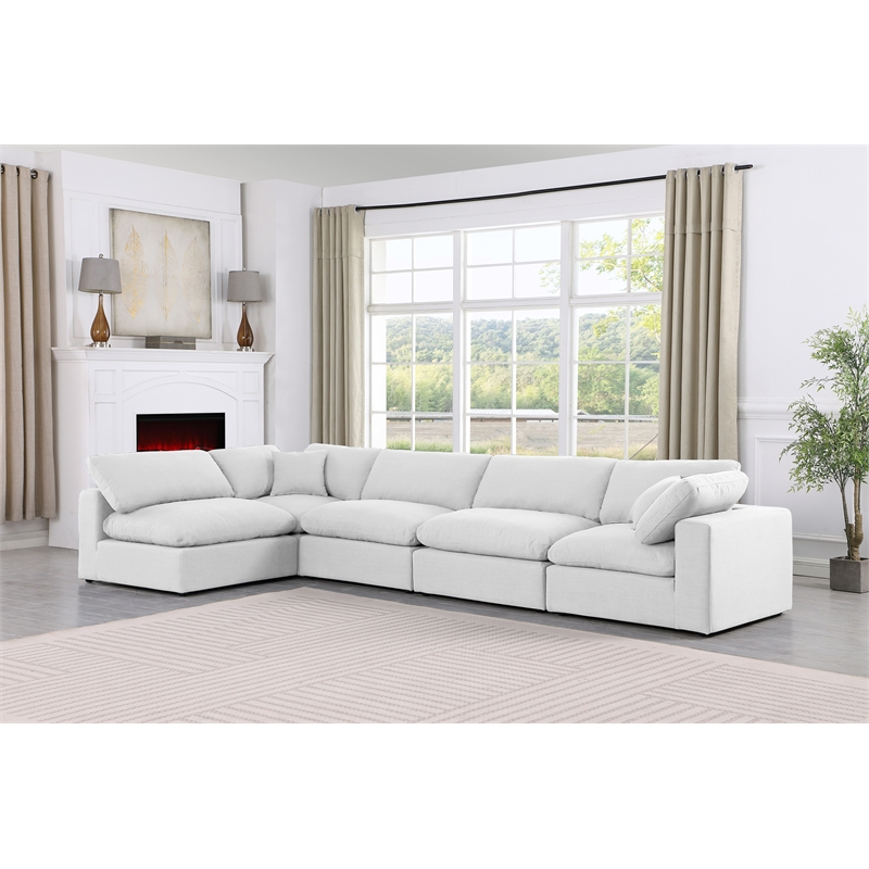 Meridian Furniture Comfy White Linen Textured Fabric 5-Pc. Modular Sectional