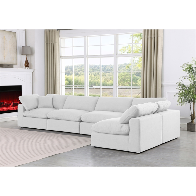 Meridian Furniture Comfy White Linen Textured Fabric 5-Pc. Modular Sectional