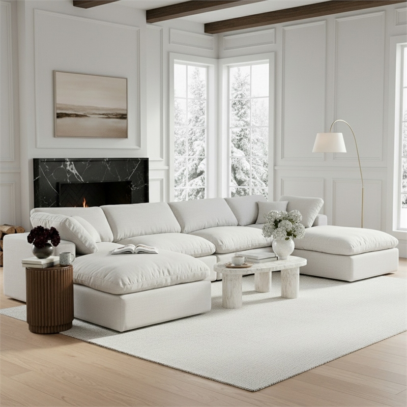 Meridian Furniture Comfy White Linen Textured Fabric 6-Pc. Modular Sectional