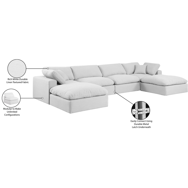 Meridian Furniture Comfy White Linen Textured Fabric 6-Pc. Modular Sectional