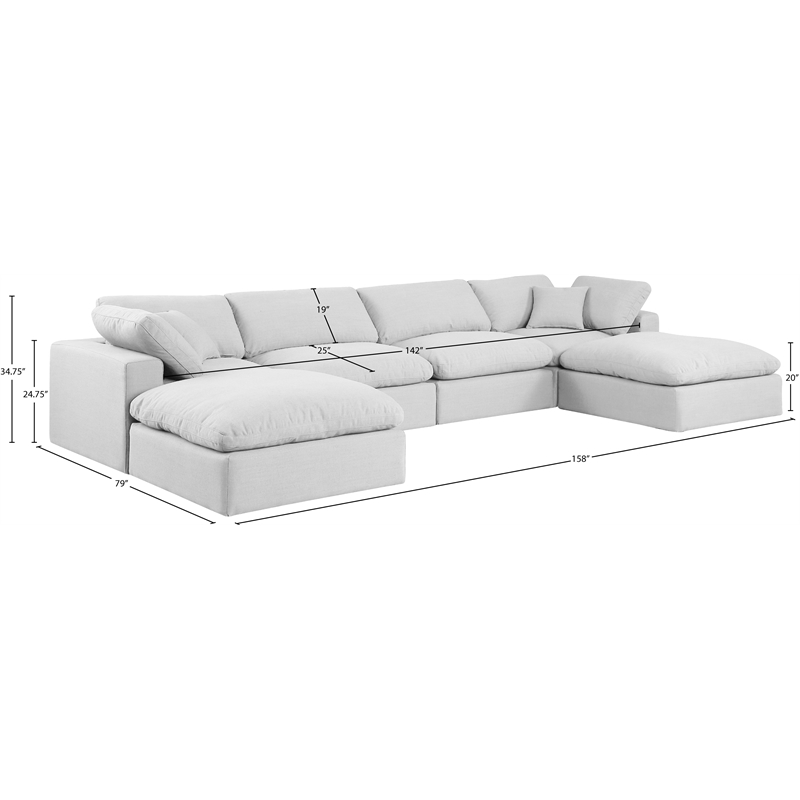 Meridian Furniture Comfy White Linen Textured Fabric 6-Pc. Modular Sectional