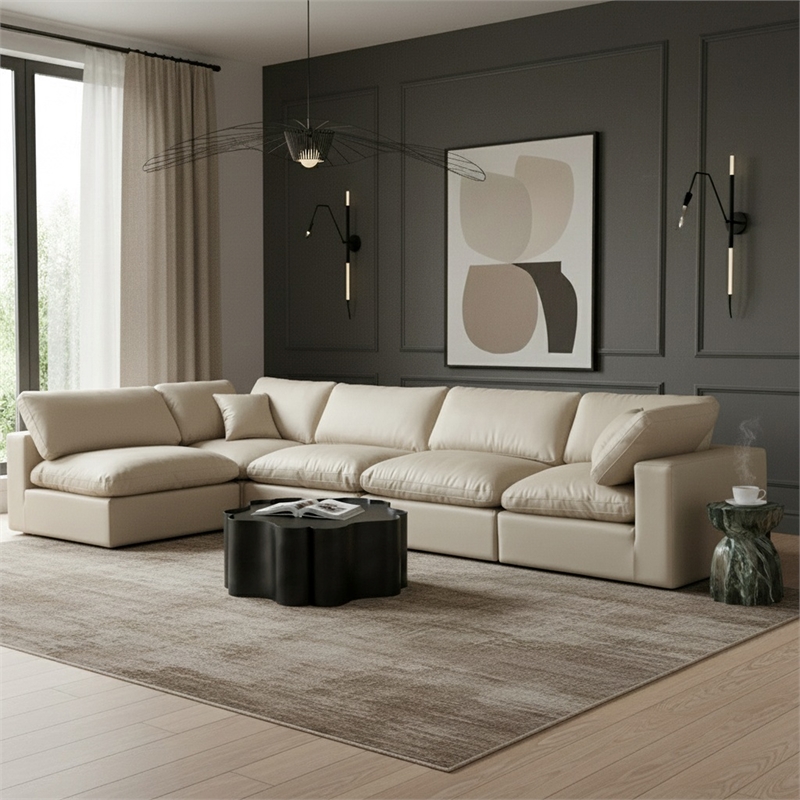 Meridian Furniture Comfy Cream Vegan Leather 5-Pc. Modular Sectional