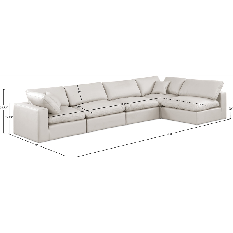 Meridian Furniture Comfy Cream Vegan Leather 5-Pc. Modular Sectional