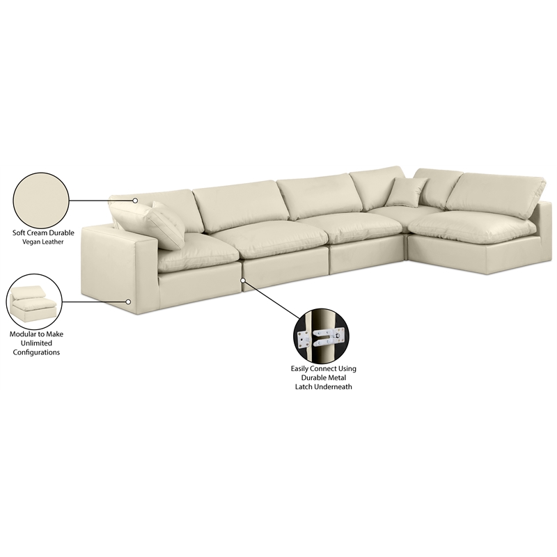 Meridian Furniture Comfy Cream Vegan Leather 5-Pc. Modular Sectional