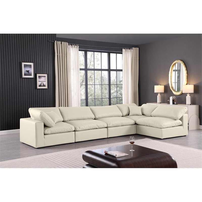 Meridian Furniture Comfy Cream Vegan Leather 5-Pc. Modular Sectional