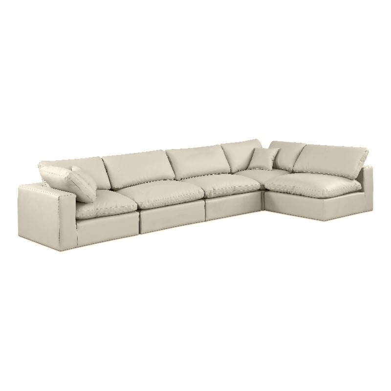 Meridian Furniture Comfy Cream Vegan Leather 5-Pc. Modular Sectional