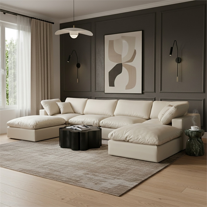 Meridian Furniture Comfy Cream Vegan Leather 6-Pc. Modular Sectional