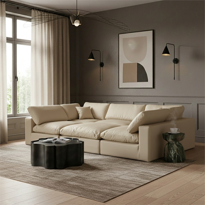 Meridian Furniture Comfy Cream Vegan Leather 6-Pc. Modular Sectional