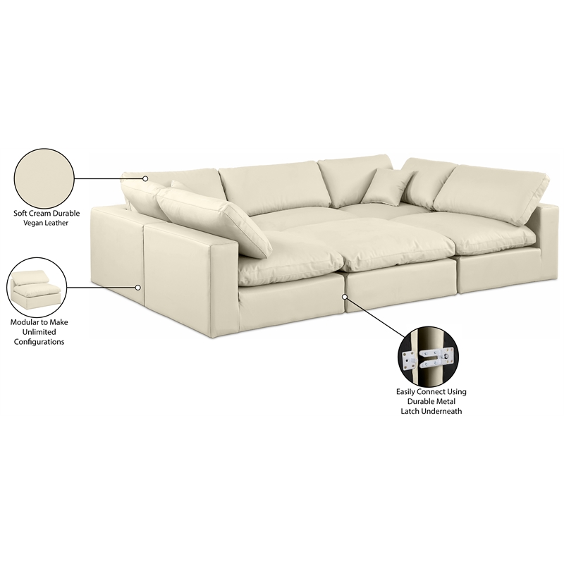 Meridian Furniture Comfy Cream Vegan Leather 6-Pc. Modular Sectional